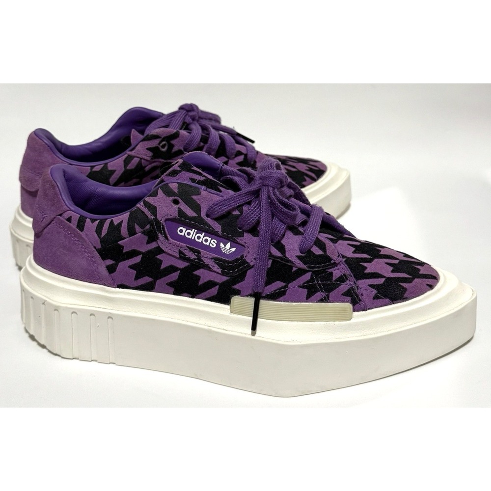Adidas Originals Sneakers Women Size 6 Hypersleek Purple Black Houndstooth Suede - Picture 6 of 9